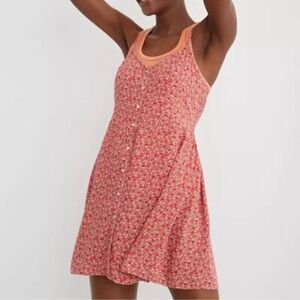 Aerie Button Up Mini Dress Ditzy FloralCalypso Red Small Romantic